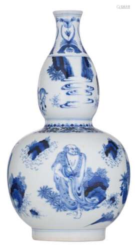 A Chinese blue and white double gourd vase, decora…