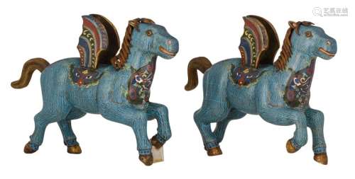 A pair of Oriental cloisonné enamelled winged myth…