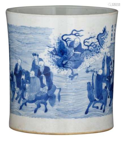 A Chinese blue and white brushpot, decorated with …