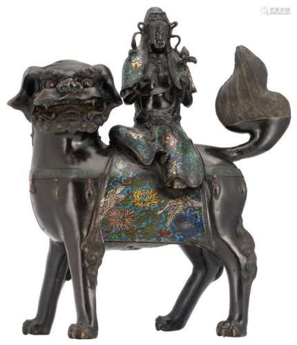 A Chinese champlevé enamel bronze figure, depictin…
