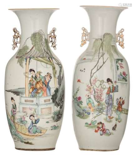 Two Chinese famille rose vases, decorated with pla…
