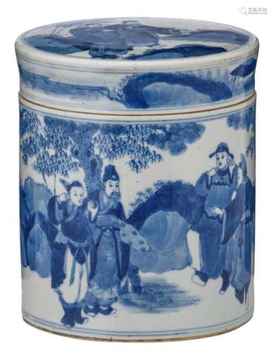 A Chinese blue and white covered jar, decorated wi…