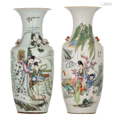 Two Chinese famille rose vases, decorated with ani…