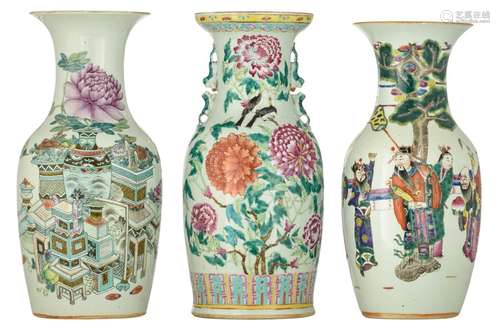 Three Chinese polychrome decorated vases; one vase…