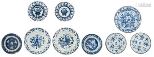 Nine Chinese blue and white dishes, decorated with…