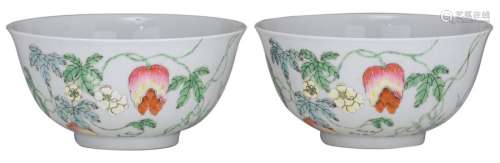 A pair of Chinese famille rose bowls, decorated wi…