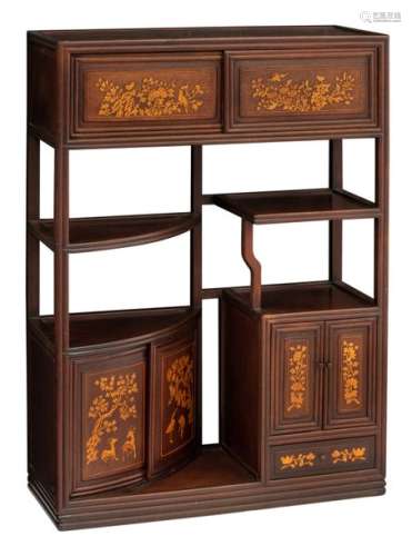 A Chinese rosewood display cabinet, the panels wit…