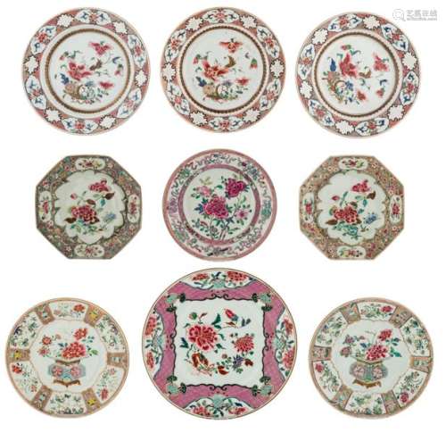Nine Chinese famille rose floral decorated dishes,…
