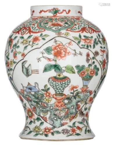 A Chinese famille verte floral decorated vase, the…