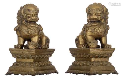 A pair of Chinese bronze Fu lions, H 23,5 W 16,5 D…