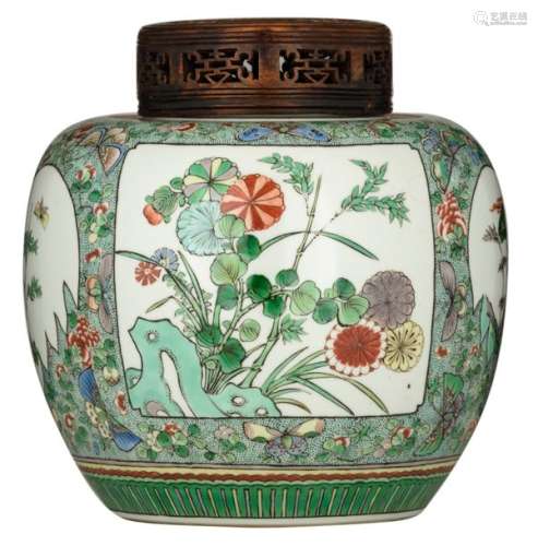 A Chinese famille verte floral pot and cover, deco…