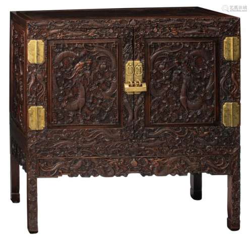 An imposing rosewood two doors chest, decorated wi…