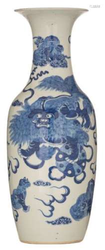 A Chinese blue and white vase, all over decorated …
