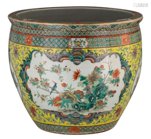 A Chinese yellow ground polychrome floral decorate…