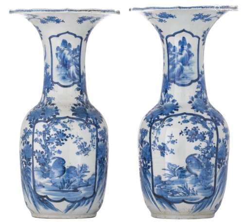 Two Japanese blue and white floral decorated vases…