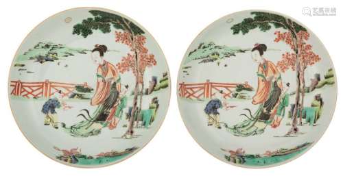 A pair of Chinese famille verte dishes, decorated …