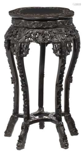 A Chinese hardwood carved stand, 19thC, H 83