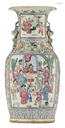 A Chinese famille rose vase, decorated with court …