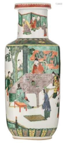 A Chinese famille verte rouleau vase, decorated wi…