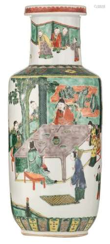 A Chinese famille verte rouleau vase, decorated wi…