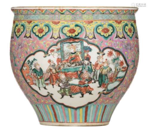 A Chinese pink ground floral decorated jardiniere,…