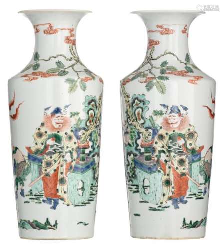 A pair of Chinese famille verte vases, decorated w…