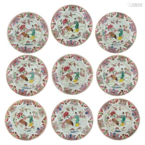 Nine Chinese famille rose dishes, decorated with a…