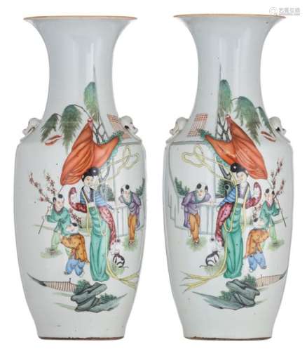 A pair of Chinese polychrome vases, decorated with…
