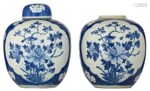 Two blue and white floral decorated ginger jars an…