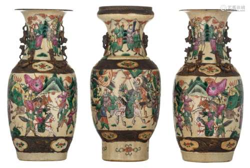 A pair of Chinese stoneware vases, all around poly…