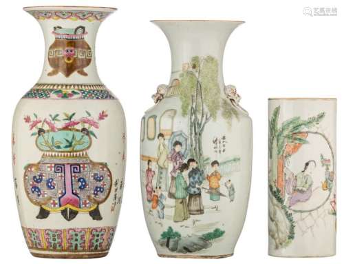 Two Chinese famille rose vases, decorated with flo…