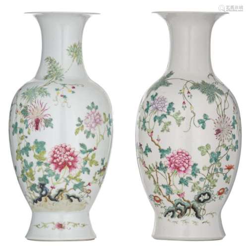 Two Chinese famille rose vases, decorated with flo…