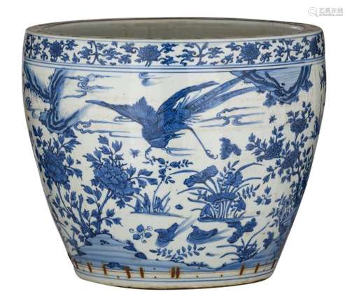 A Chinese blue and white jardiniere, all over deco…