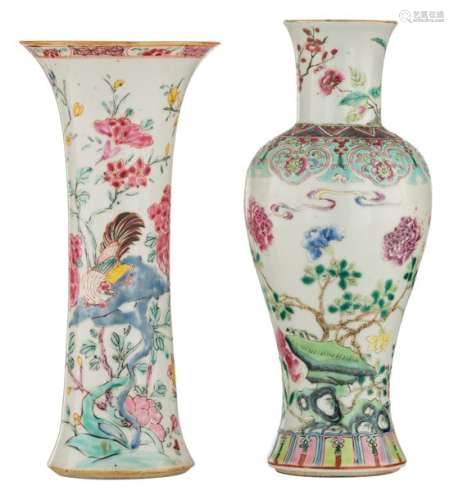 Two Chinese famille rose vases, decorated with bir…