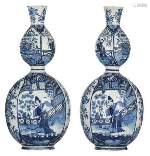 A pair of blue and white double gourd Dutch Delftw…
