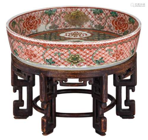 A Chinese famille verte tray, the central roundel …