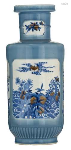 A Chinese claire de lune glazed rouleau vase, the …