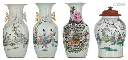 Three Chinese famille rose and polychrome vases, d…