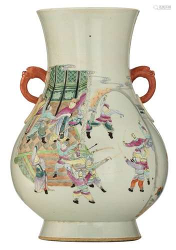 A Chinese polychrome decorated hu vase, with scene…