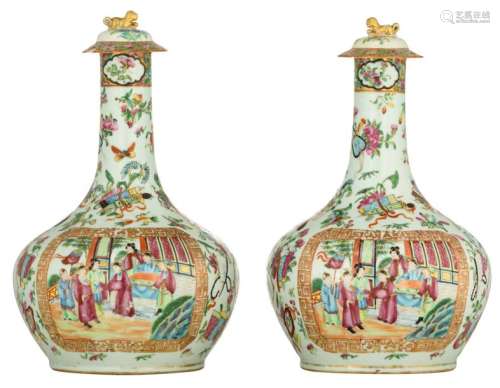 Two Chinese Canton bottle vases, famille rose deco…