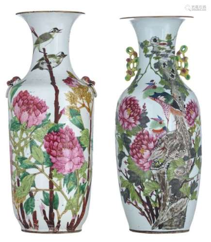 Two Chinese famille rose vases, decorated with bir…