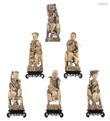 A series of six Chinese ivory Immortals (out of a …