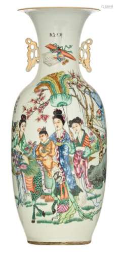 A Chinese polychrome decorated vase with beauties …