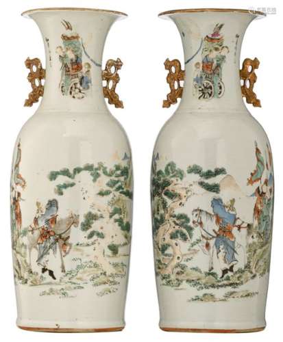 A pair of Chinese polychrome vases, all over decor…