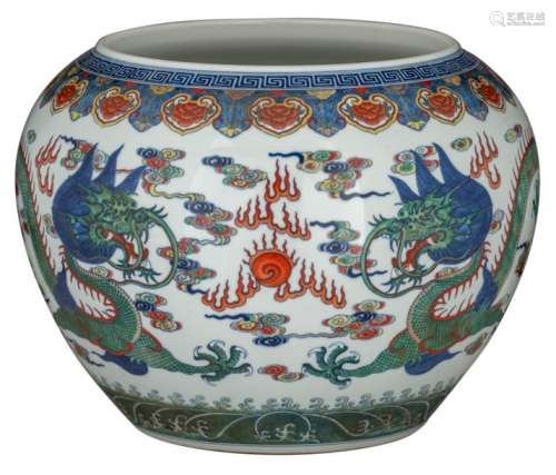 A Chinese doucai vase, decorated with two dragons,…