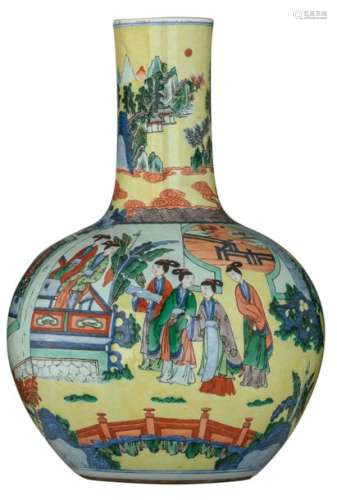 A Chinese wucai tianqiuping bottle vase, decorated…