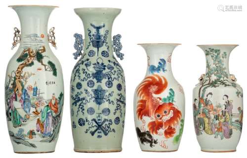 Three Chinese polychrome decorated vases, one vase…