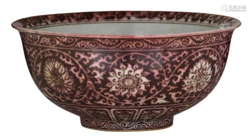 A large Chinese Ming style copper red bowl, decora…
