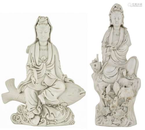 Two Chinese blanc de chine Guanyin figures, marked…