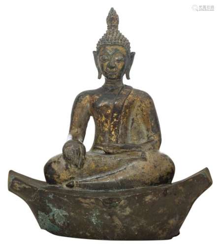 A probably Thai seated bronze Buddha on a ditto ba…